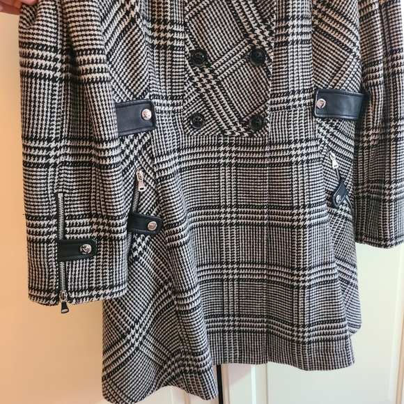 Guess houndstooth wool blend peacoat with pleather accents - Picture 7 of 14